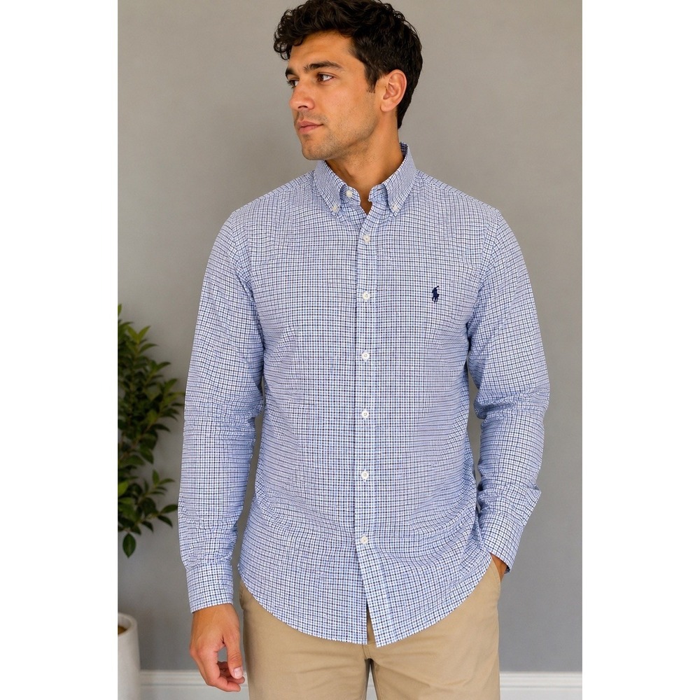 Polo Ralph Lauren Classic Fit Button Down Shirt Mens Small Blue Check Cotton